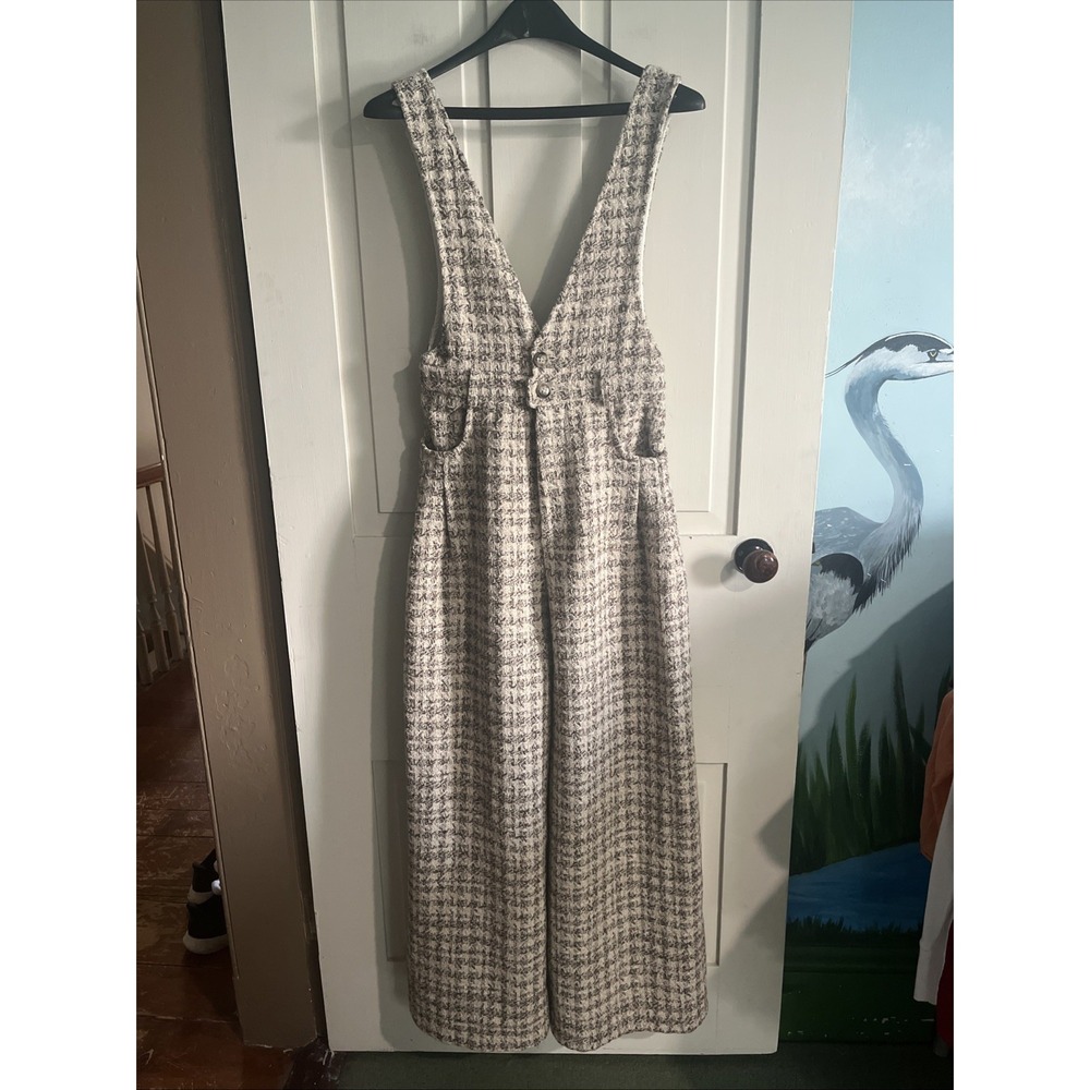 Cider Houndstooth Wide Leg Jumpsuit Women Brown And Tan XS Jumper Romper